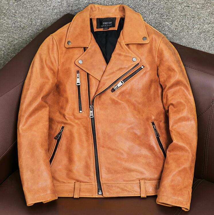 ハレーバイクレザージャケット 上品　本革 高級牛革　ライダースジャケット 革ジャン Ｓ～4XL　秋冬　ブラウン｜midori1020