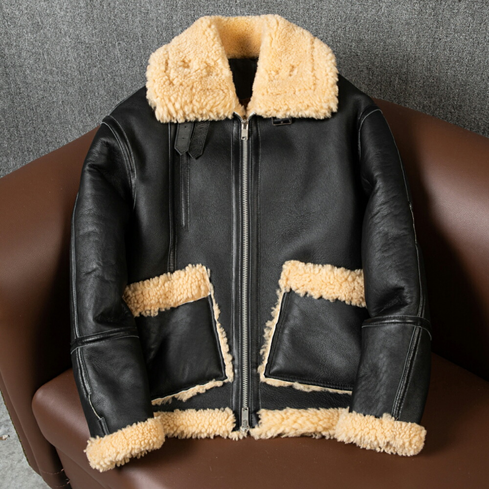 極美品 天然 シープスキン ムートンコート 本革 黒 ブラック XL相当 極美