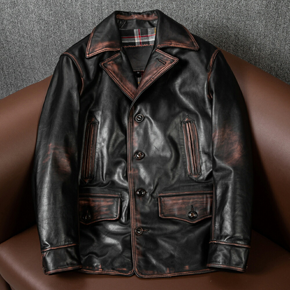 LEATHER BOMU カーコート 馬革 レザージャケット コードバン XL 特別ファッション - LEATHER BOMU カーコート 馬革 レザー