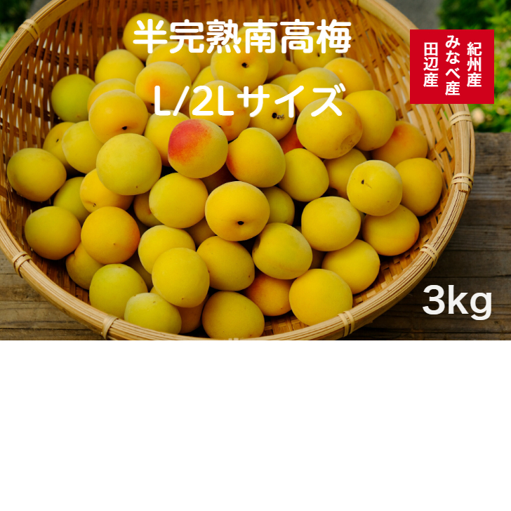 紀州南高梅　追熟梅　秀品　サイズ混合（L〜3L）5kg　送料込み