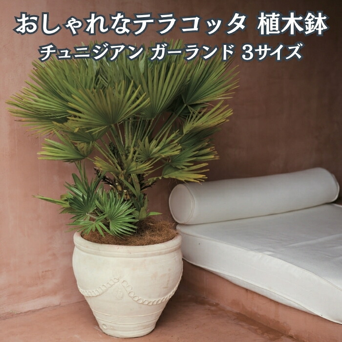 植木鉢 おしゃれ 大型 テラコッタ 白 ホワイト 素焼き 地中海 アンティーク調 KONTON コントン チュニジアン ガーランド TN-104X XL L M 約16号 約14号 12号 底穴あり 屋外 テラス 庭 玄関 オリーブ ヤシ 観葉植物 シンボルツリー 果樹 エスニック 大型プランター|クラピア・観葉植物専門店ミドリス