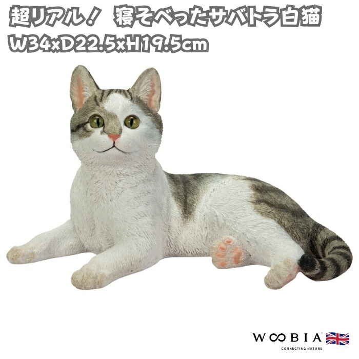 楽天市場】置物 下を向いて遊ぶサバトラ白猫 ネコ 高さ23cm
