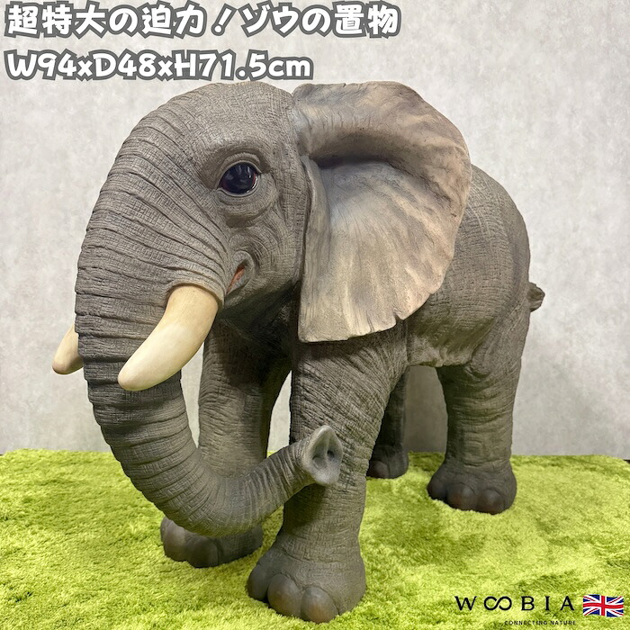 置物 ゾウ 特大 象 横幅94cm 巨大オブジェ 縁起物 風水 woobia ウービア 大型 大きい かわいい おしゃれ ガーデン インテリア 可愛い プレゼント 北欧 玄関 雑貨 動物 モダン 面白い 庭 ギフト 屋外 家 リアル 玄関先 ガーデンオーナメント|クラピア・観葉植物専門店ミドリス