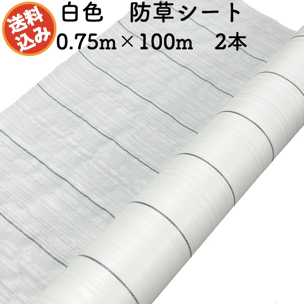 防草シート 白色（サンホワイト） 0.75m×100m 2本セット 抗菌剤入り UV剤入り 反射シート 草抑え 除草シート 雑草防止シート 雑草対策 農業資材 太陽光 環境制御 防ぐ 作物 野菜 果物 畑 農業 農園 農家 園芸 マルチング 温度抑制 17,612円
