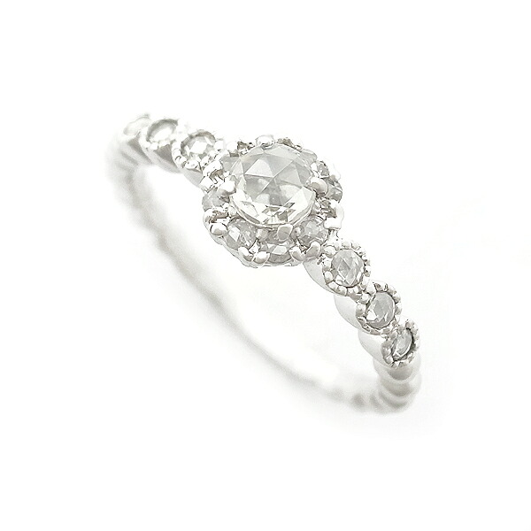 【緑屋質屋】特選ジュエリー ローズカット ダイヤモンド リング 0.21ct K18WG【中古】