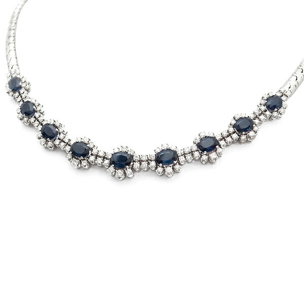 【緑屋質屋】Asprey(アスプレイ) サファイア・ダイヤモンド ネックレス K18WG【中古】