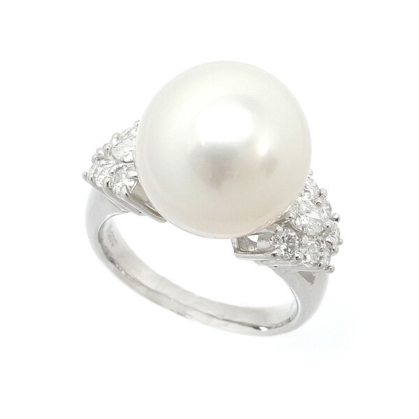 【緑屋質屋】特選ジュエリー パール・ダイヤ リング 12.5mm 0.63ct Pt900【中古】