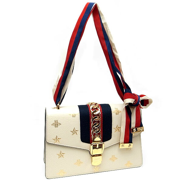 【緑屋質屋】グッチ 524405 シルヴィ スモール ショルダーバッグ ビー&スター 美品 レザー/アイボリー【中古】|質 緑屋