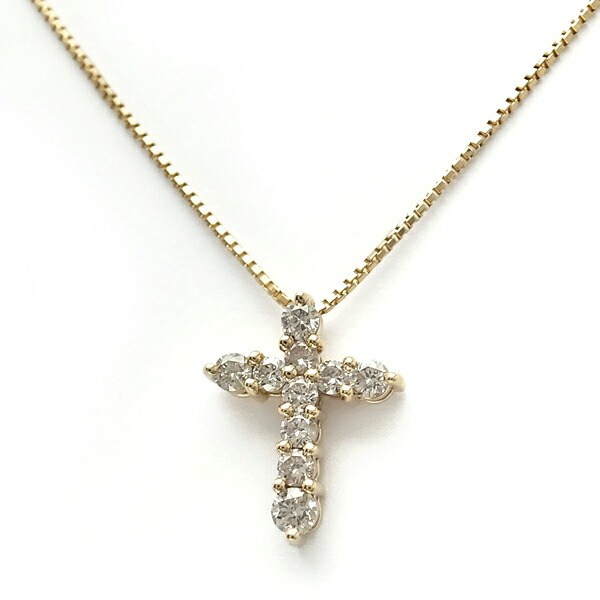 【緑屋質屋】特選ジュエリー ダイヤモンド クロスネックレス 0.30ct K18YG【中古】
