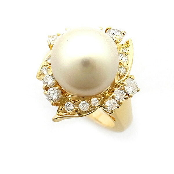 【緑屋質屋】ミキモト 南洋パール・ダイヤ リング 11.2mm 0.71ct K18YG【中古】