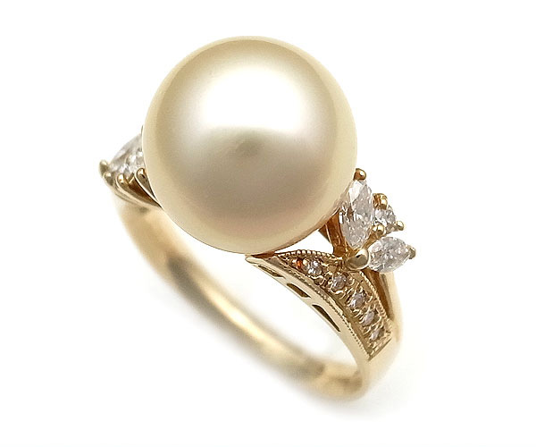 【緑屋質屋】特選ジュエリー 南洋パールリング 11.4mm ダイヤ0.40ct K18YG【中古】|質 緑屋
