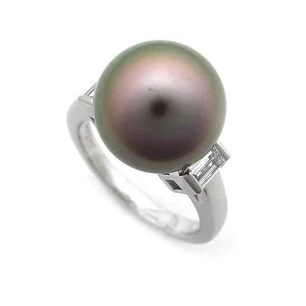 緑屋質屋 ミキモト 南洋ブラックパール リング ダイヤ入り 12 0mm Pt950 中古 Mozago Com