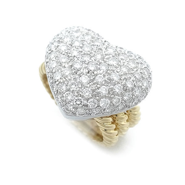 【緑屋質屋】特選ジュエリー パヴェダイヤ ハート リング 1.70ct K18WG/YG【中古】|質 緑屋