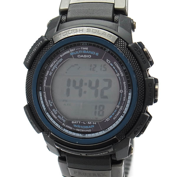 【緑屋質屋】カシオ CASIO PRO TREK(プロトレック) BLACK&times;BLUE SERIES(ブラック&times;ブルーシリーズ) PRW-2000Y-1JF 電波ソーラー【保証対象外商品】【中古】｜質　緑屋