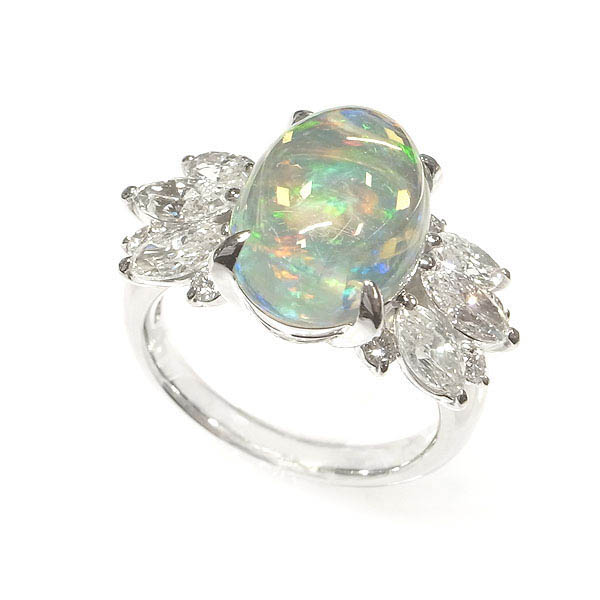 【緑屋質屋】特選ハイジュエリー ウォーターオパール・ダイヤ リング 4.00ct 1.95ct Pt900【中古】｜質　緑屋