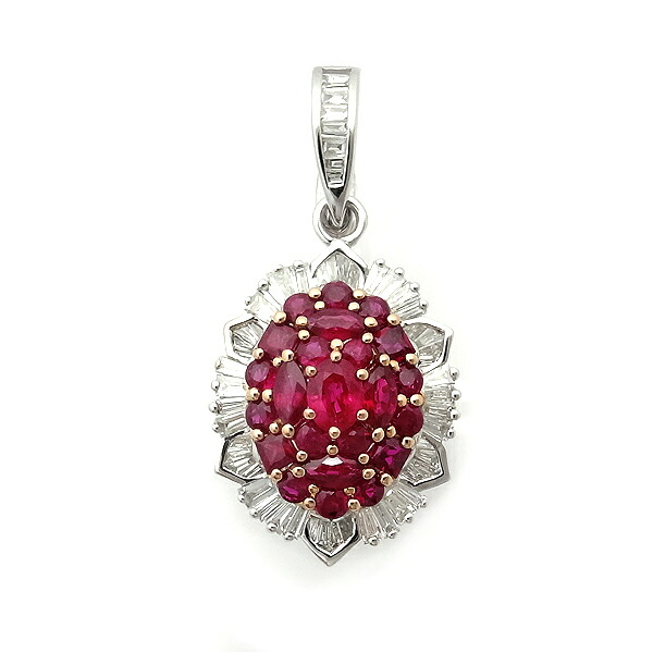 【緑屋質屋】GSTV ルビー・ダイヤ ペンダントヘッド 1.10ct 0.40ct K18WG/YG【中古】