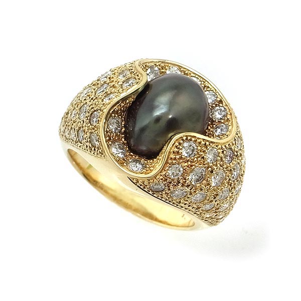 【緑屋質屋】ミキモト バロックパール・ダイヤ リング 1.40ct K18YG【中古】