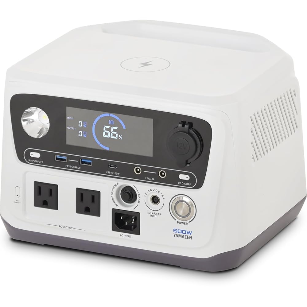 山善 ELEIN 携帯型ワット数 大静電容量 409.6Wh リン酸鉄リチウムイオン独居室 (最終生産物 AC/USB-A/USB-C/無線電話/DC) YPB-RS600