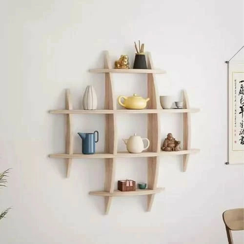 ウォールシェルフ 壁掛け飾り棚 おしゃれ 木製 壁棚 丸型 珍品棚 飾り棚 木製 花台 茶器 和室 置物 ディスプレイ ンテリア 壁につけられる家具 収納たな棚 壁掛けラック クルミcm