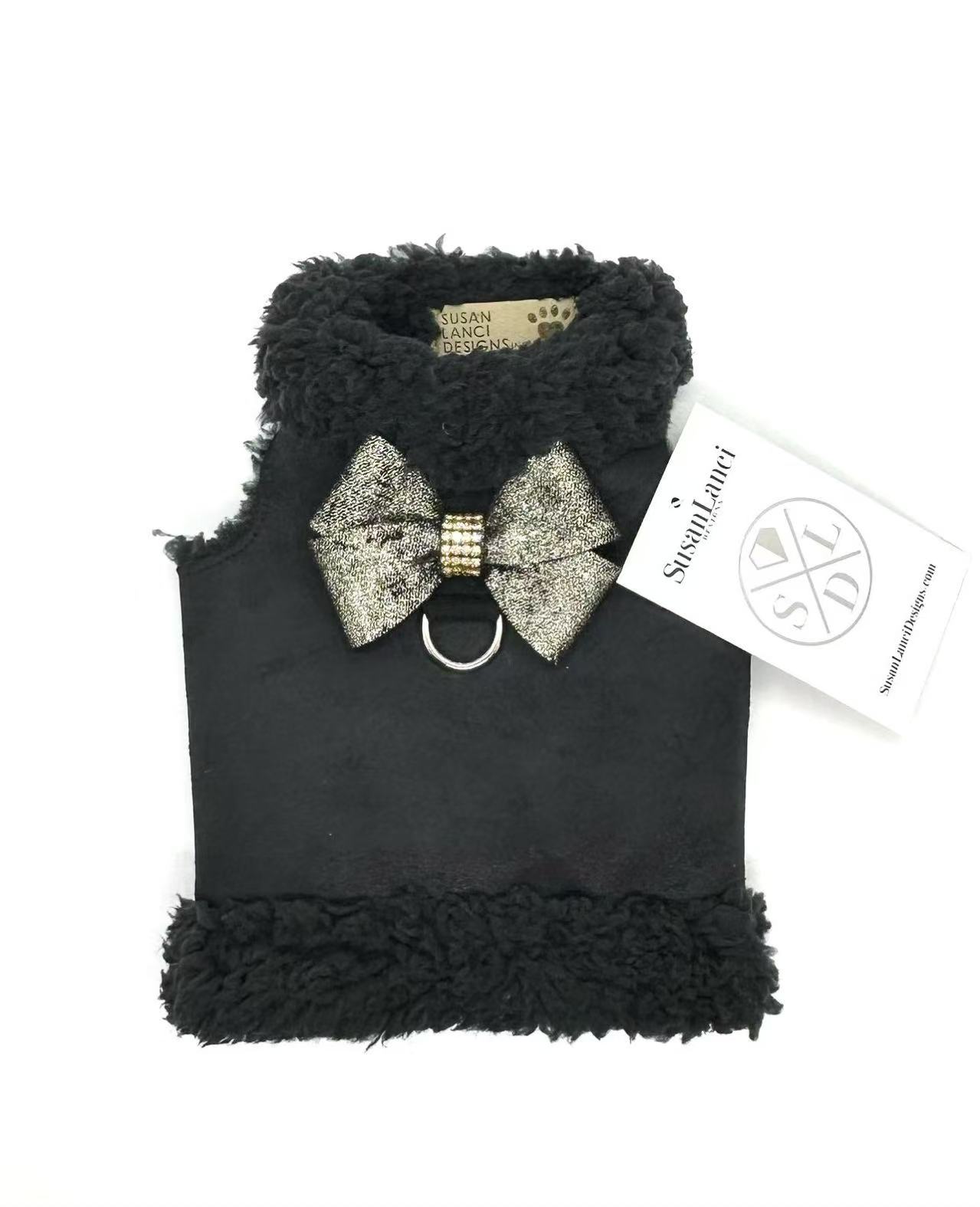 ★Susan Lanci/スーザンランシー★Bowzer with Nouveau bow 犬用スワロフスキコート Black×Black Glitzerati with Gold giltmore