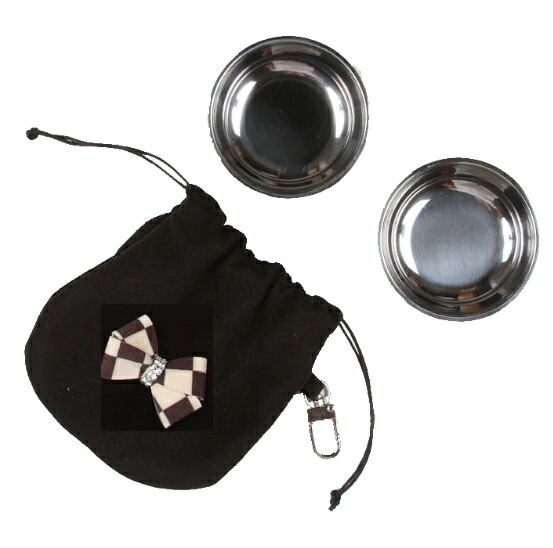 ★Susan Lanci★スーザンランシー Windsor Check Nouveau Bow Travel Pouch with Bowls愛玩動物用周遊合切袋