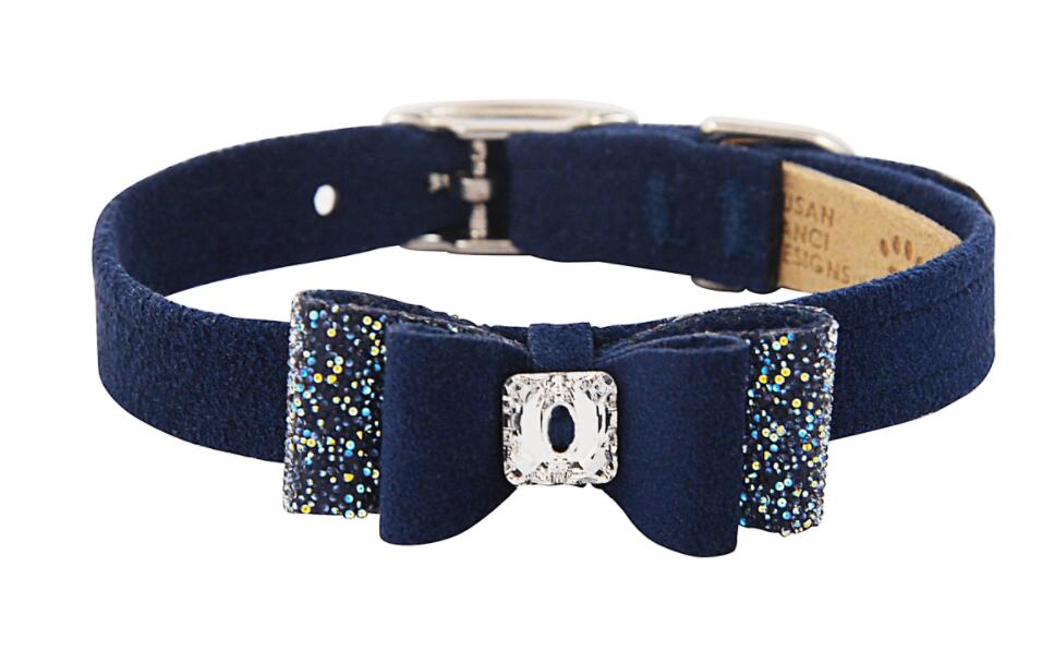 ★Susan Lanci★ スーザンランシー Crystal Stellar Big Bow Collar_Indigo 犬用スワロフスキ付き首輪
