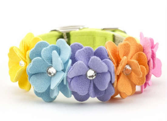 ★Susan Lanci★ スーザンランシー Tinkies Garden Collar_レインボー 犬用スワロフスキ付き首輪