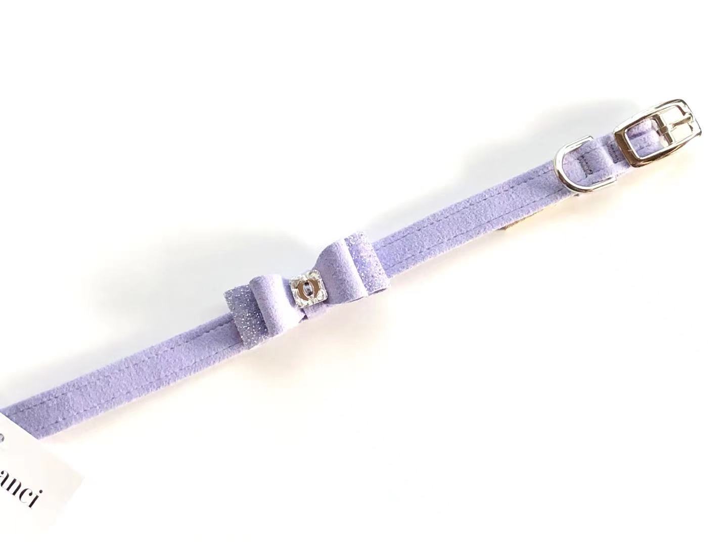 ★Susan Lanci★ スーザンランシー Crystal Stellar Big Bow Collar_French Lavendar 犬用スワロフスキ付き首輪