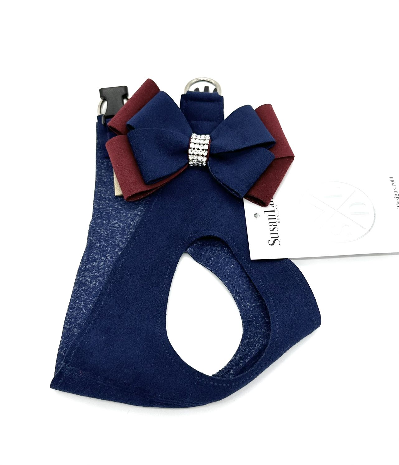 Susan Lanci/スーザンランシー Double Nouveau Bow Step In Harness インディゴ×バーガンディー スワロフスキー付ハーネス