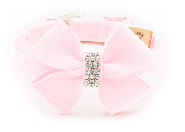 ★Susan Lanci★ スーザンランシー Nouveau Bow Collar_パピーピンク 犬用スワロフスキ付き首輪