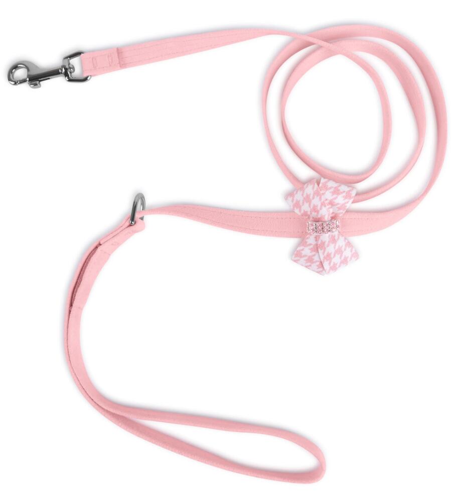 ★Susan Lanci★スーザンランシーPuppy Pink Houndstooth Nouveau Bow with Pink Giltmore Leashウルトラスエードクロス先んじる