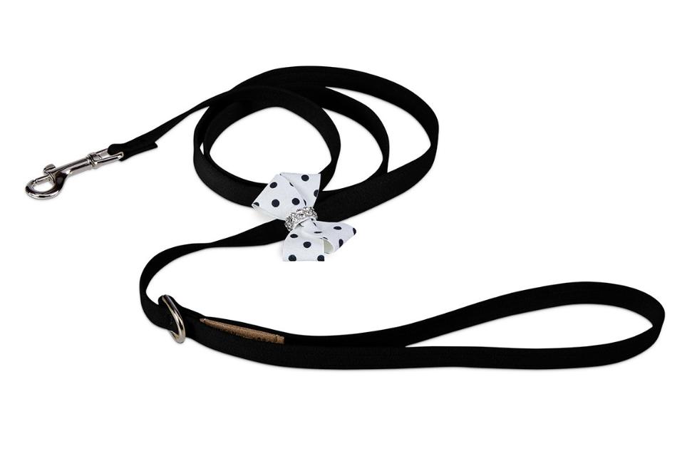 ★Susan Lanci★スーザンランシーBlack \u0026 White Polka Dot Nouveau Bow Leashスワロフスキ付き添い人先んじる