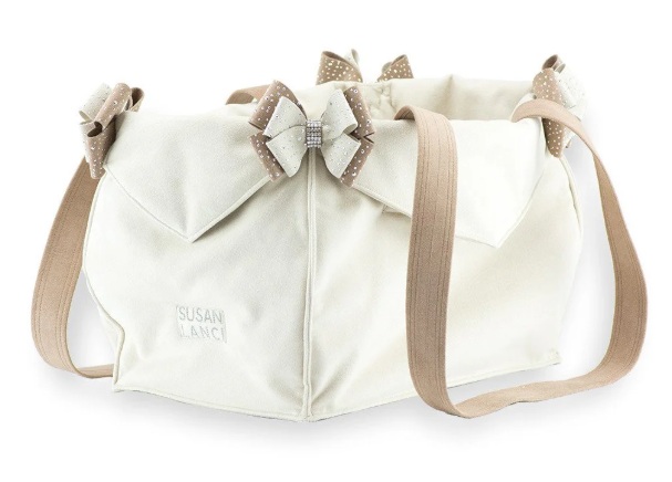 ★Susan Lanci/スーザンランシー★Silver Stardust Doe & Fawn Double Nouveau Bow Luxury Carrierスワロフスキー付キャリーバッグ(ドウ&times;フォーン)｜Mif and Chelly