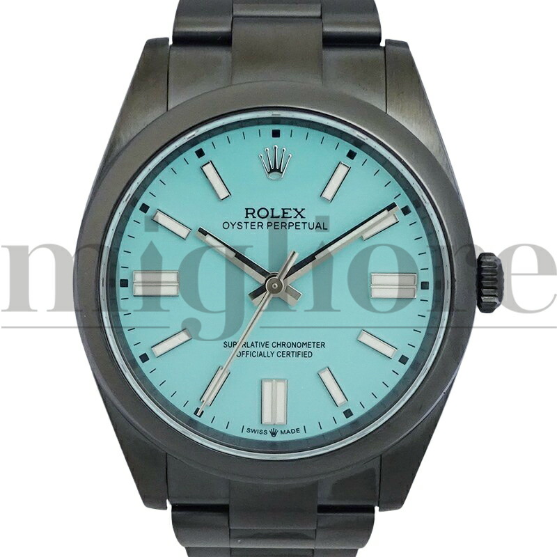 ROLEX ロレックス オイスターパーペチュアル 41 DLCコーテイングカスタム 124300 ターコイズブルー リダン メンズ 腕時計【美品中古】