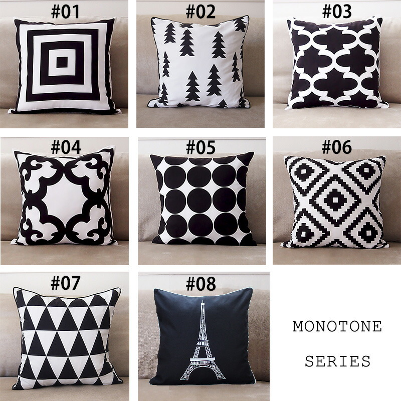 楽天市場 送料無料 モノトーン クッションカバー 白黒 シンプル アルファベット 45 45cm 北欧 インテリア 幾何学模様 水玉 両面 モダン おしゃれ 洗える カジュアル 雑貨ミニョン