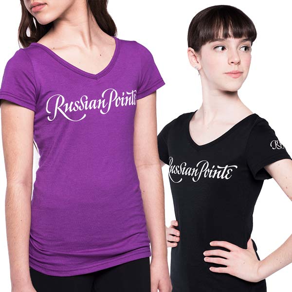 市場 バレエ 大人 ボーイズ 半袖 ロシアンポイント 着 ロゴ入り Vネック Tシャツ トップス Russianpointe レッスン ウォームアップ  ジュニア