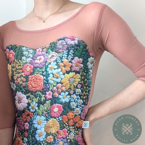 【DearForest】レオタード 7分袖 メッシュ 花柄 ガーデンパーティー ミニヨン別注