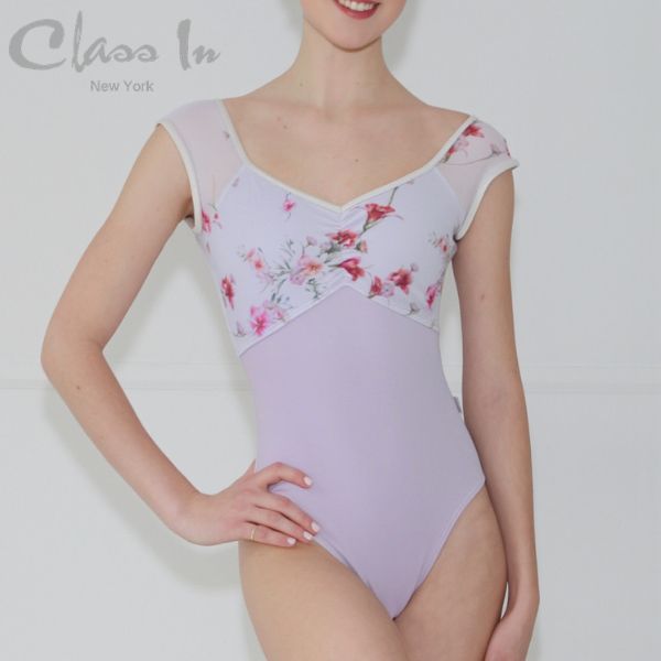 バレエ レオタード 大人 半袖【Class in/クラスイン】 ラベンダー フラワー 花柄 メッシュ 高級 ニューヨーク ブランド 練習着 レッスン おしゃれ｜バレエ専門店ミニヨン