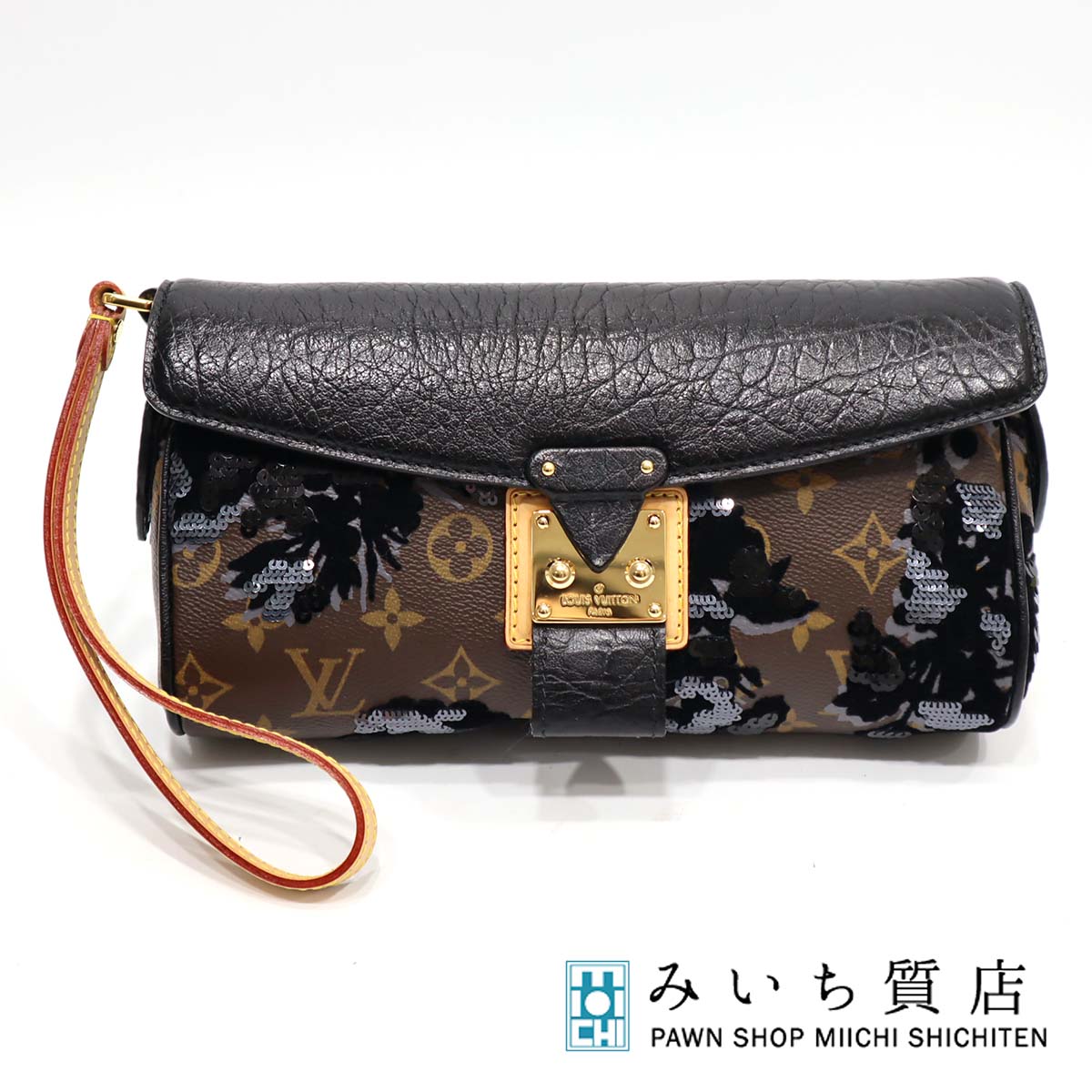 一六銀行 LV  ルイヴィトン モノグラム フルール ドゥ ジェ マネージュ クラッチペダル スパンコール 御徒面子 押さえる M40435 LOUIS VUITTON 黒 H4230 みいち質店