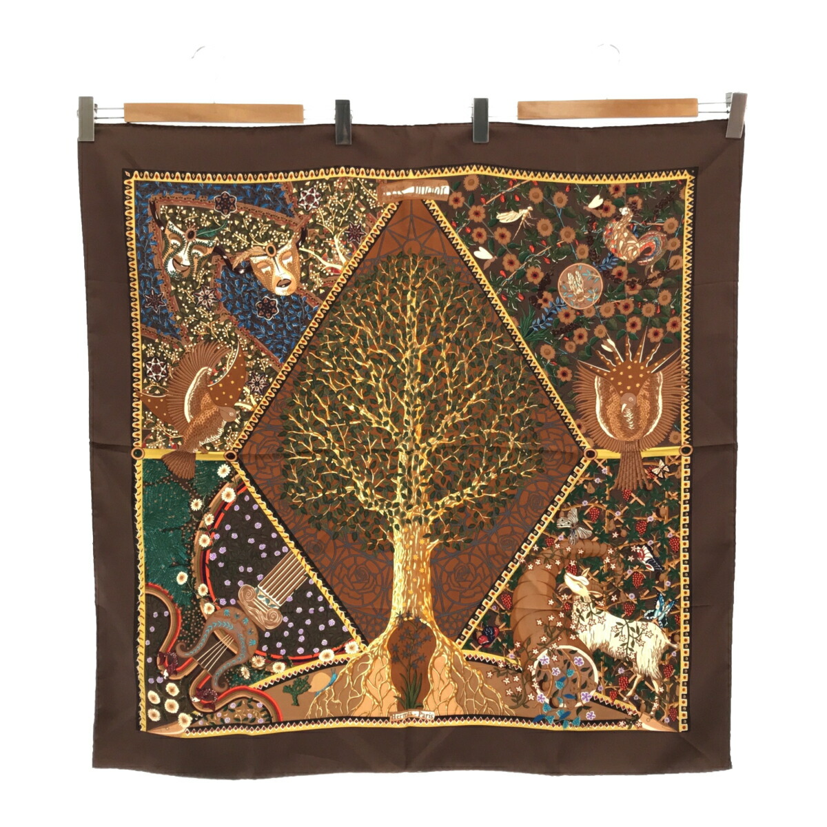 新品 質屋 エルメス HERMES スカーフ カレ90 シルク AXIS MUNDI 世界の