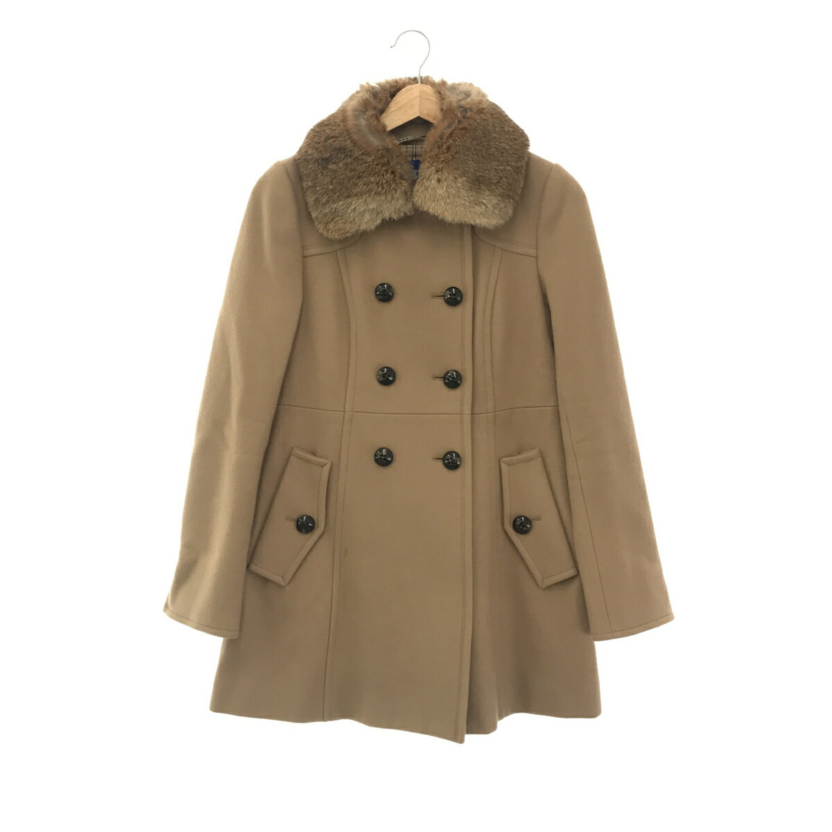 一六銀行 バーバリー 青み付け札 BURBERRY BLUE LABEL 厚地の外套 38 ラビットファー 襟 ベージュ アウター 21k352-5 みいち質店