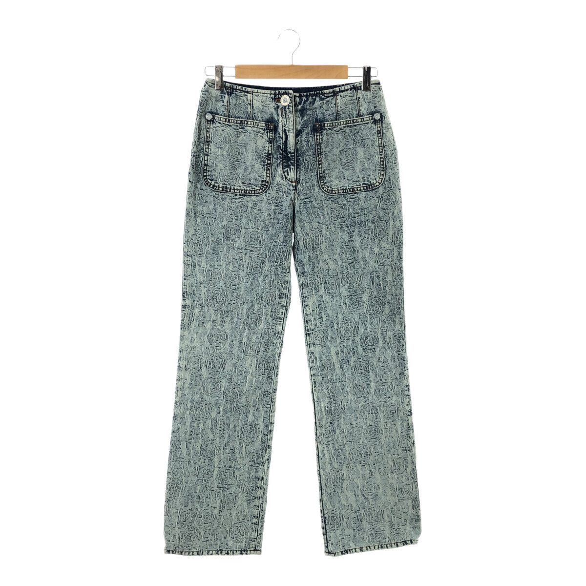 CHANEL カメリア 刺繍 フレア デニム パンツ ココマーク ボタン 38