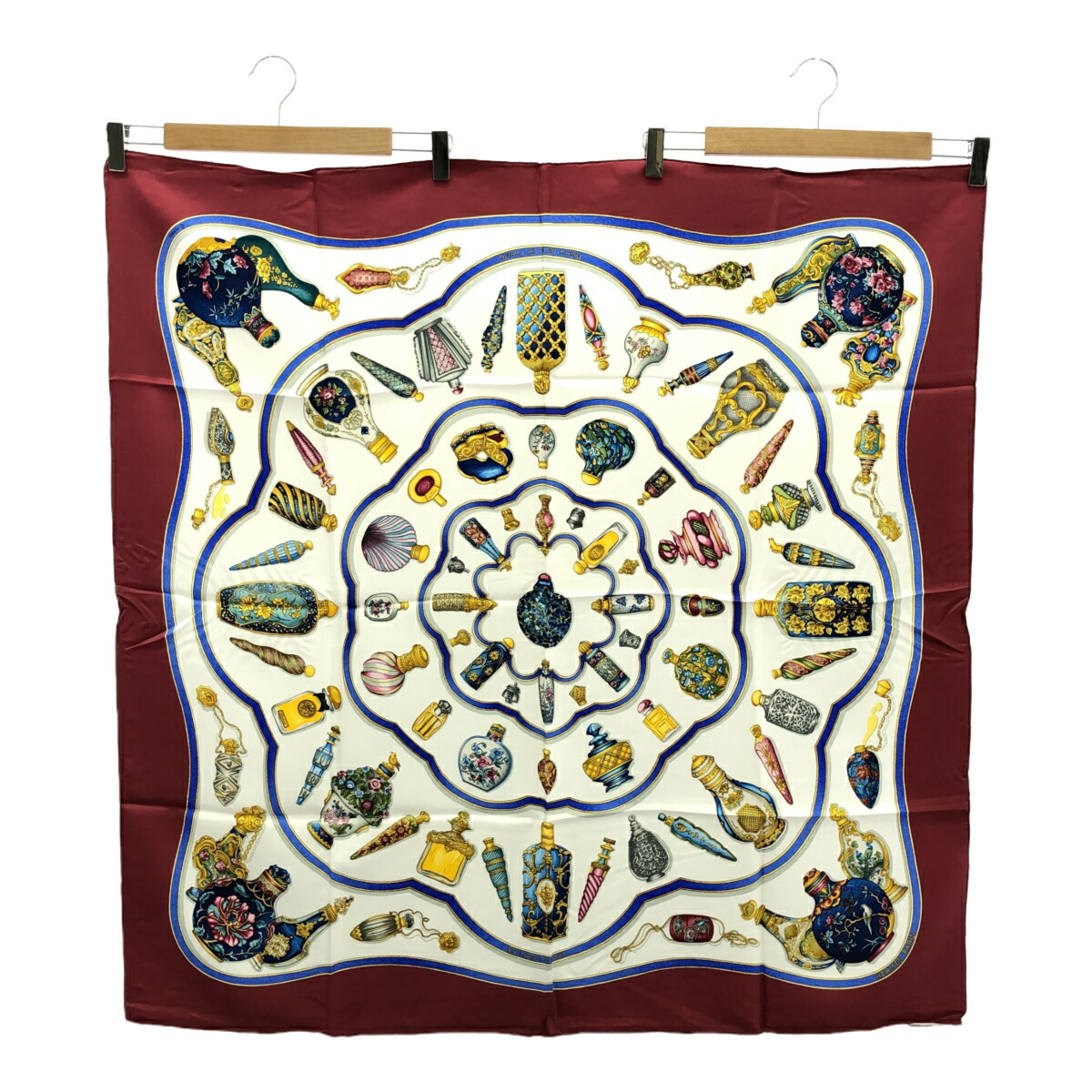 【美品】HERMES エルメス　カレ90 香水瓶柄　大判　アイボリー　シルク imgrc0081862911.jpg