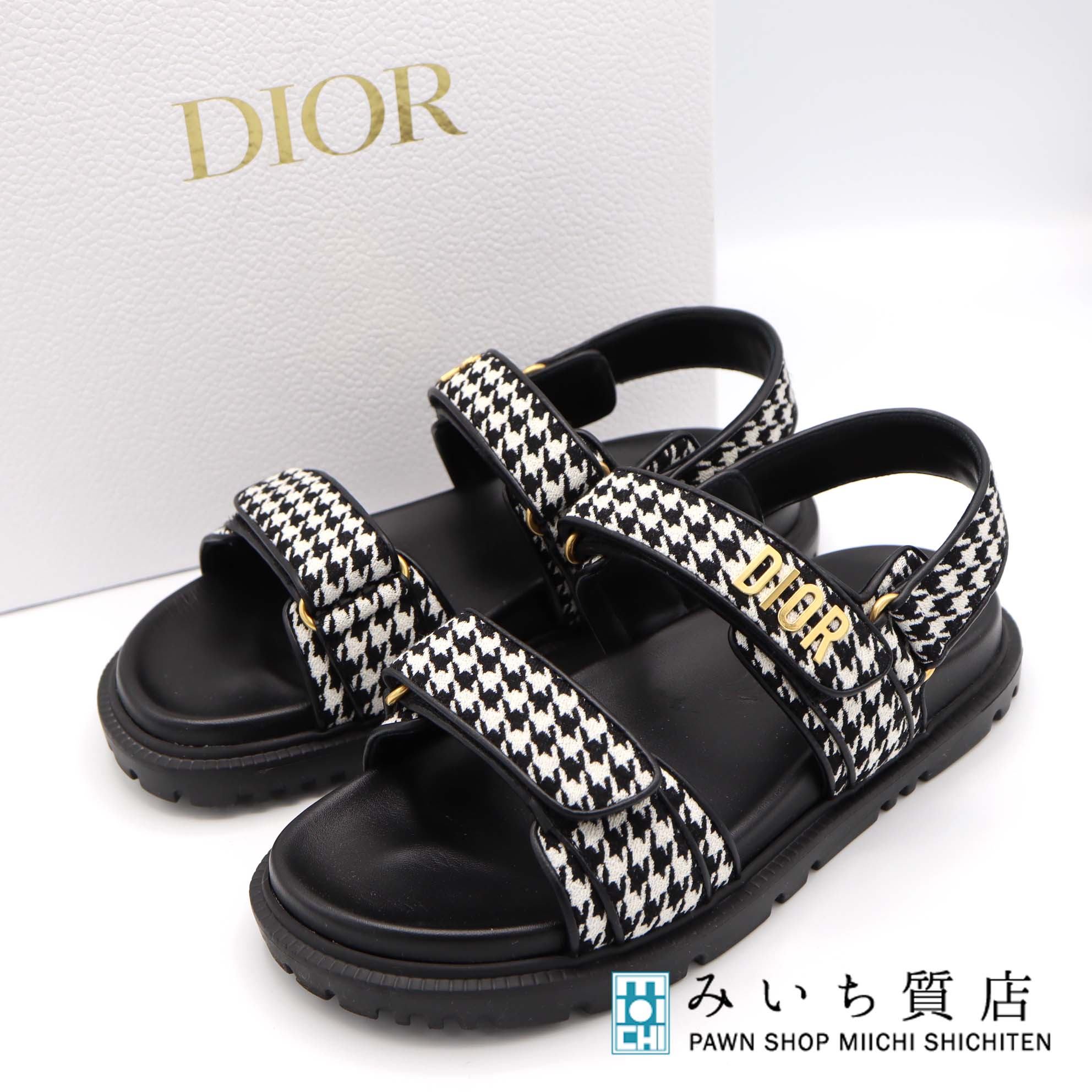 一六銀行 Christian Dior クリスチャンディオール Dioract 行ない サンダル MT0523 チドリ透かし彫り 38 黒いこと系 箱有 H15992 みいち質店