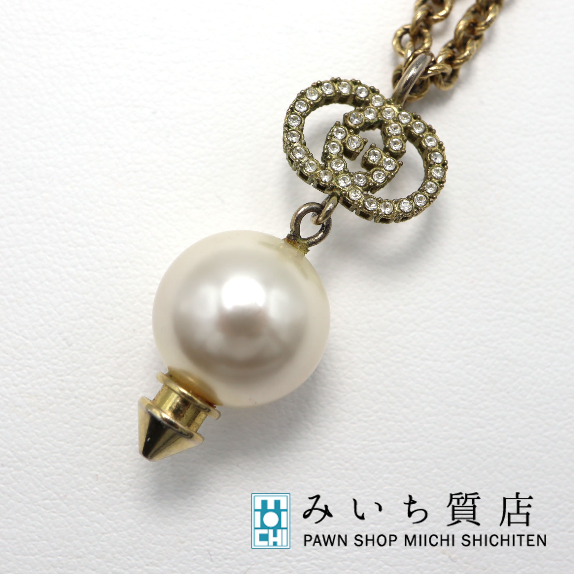 【関税送料込】GUCCIフェイクパール ネックレス ゴールドトーン GUCCI Blondie gold-tone, faux-pearl and crystal necklace