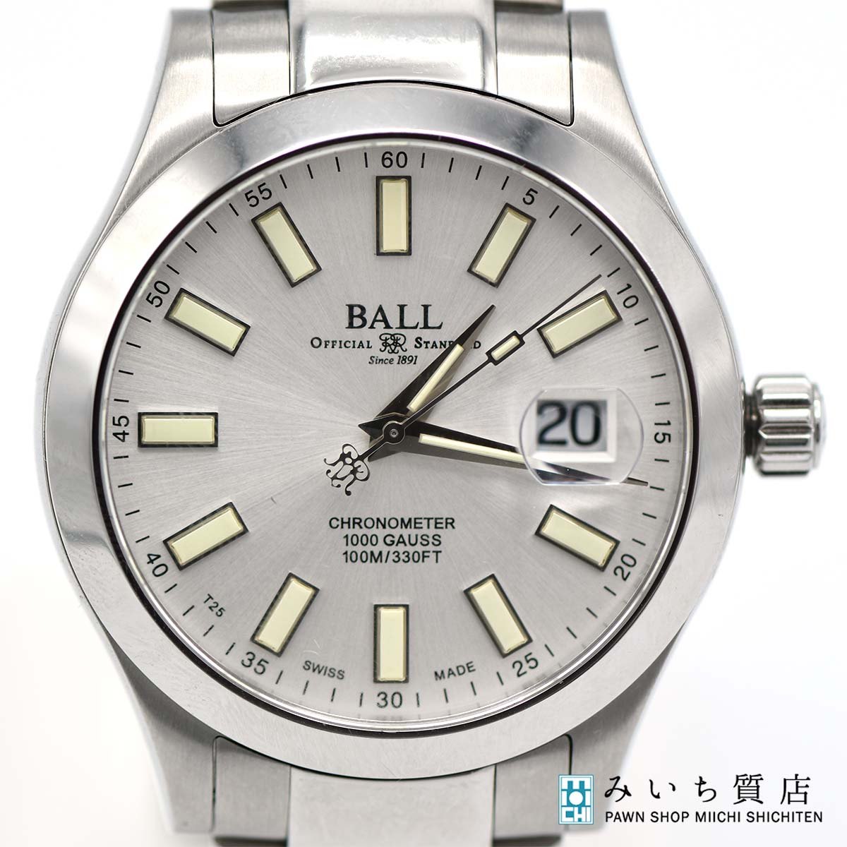 一六銀行 ウオッチ 動く BALL WATCH ボールウォッチ マーベライト NM9026C 自動小銃一巻き 白いこと文字記号盤 H18328 みいち質店 メンズ腕時計-腕時計