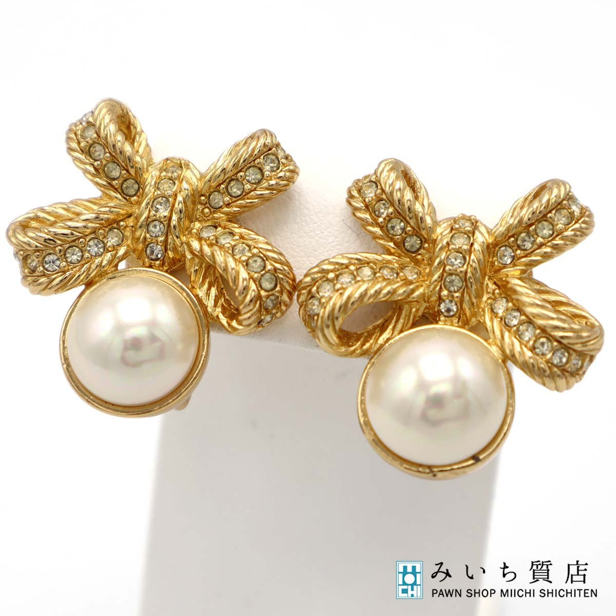 質屋 Christian Dior ディオール イヤリング リボン フェイクパール ゴールドカラー アクセサリー レディース H1745 みいち質店｜みいち質店