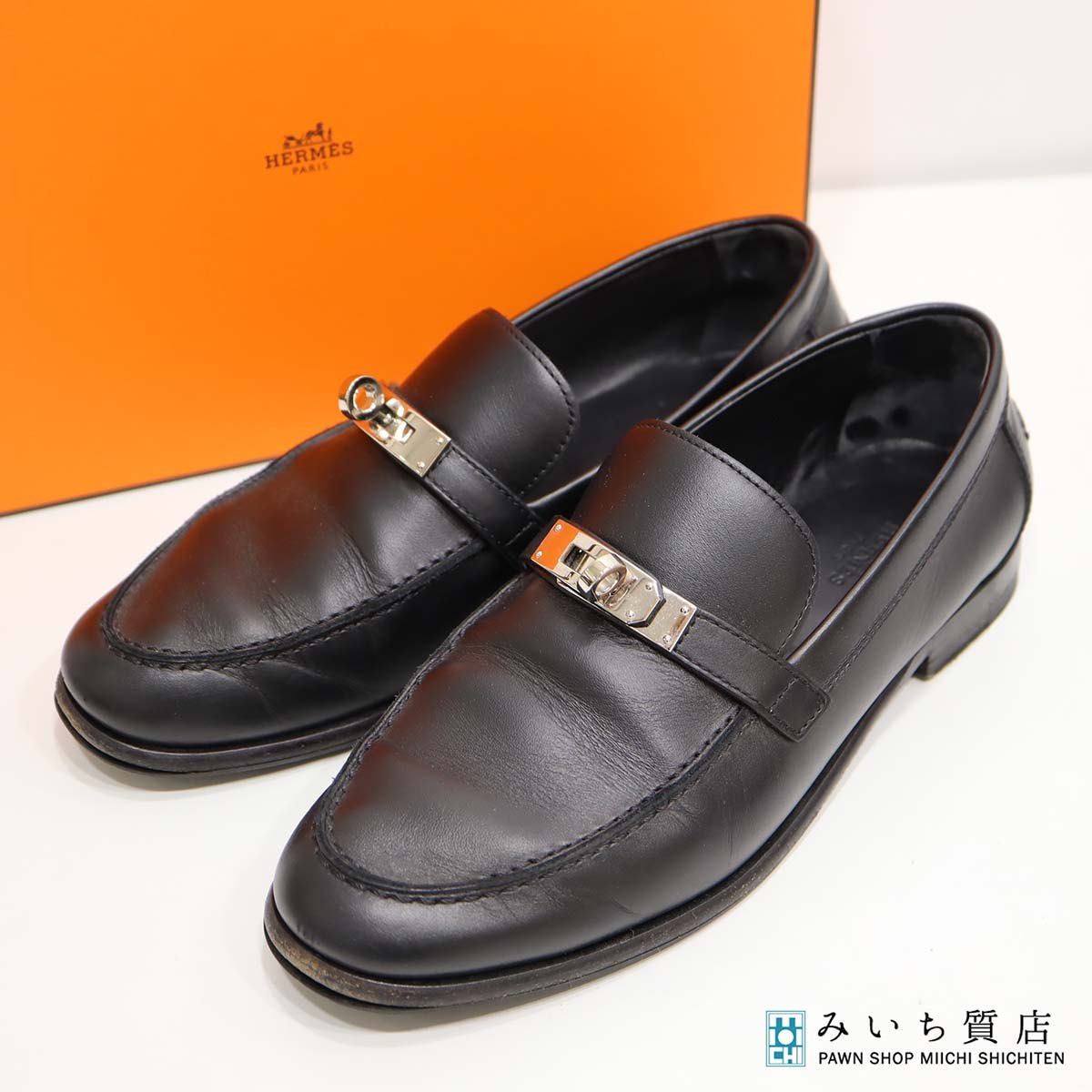 一六銀行 HERMES エルメス モカシン デスタン ケリー WS212114Z 2110 なめし革 36 1/2 約23.5糎 黒いこと レディース 23k388-1 みいち質店
