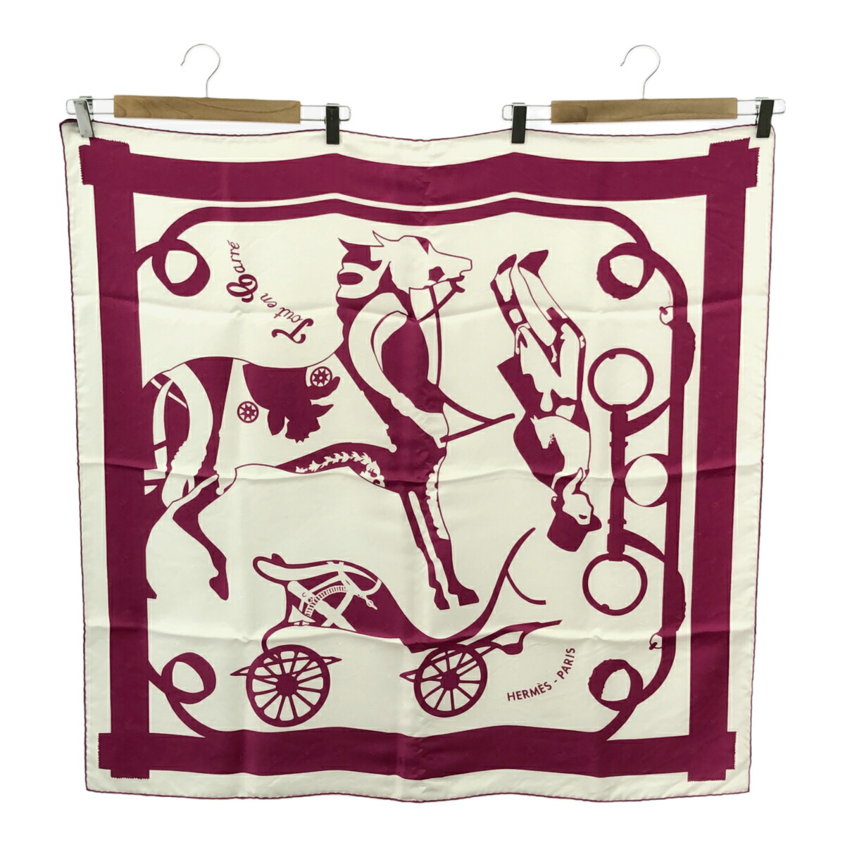 一六銀行 HERMES エルメス えり巻き カレ90  Tout en carre 総べてはカレの中に 絹地100％ サクラ色 箱有 M3733 みいち質店