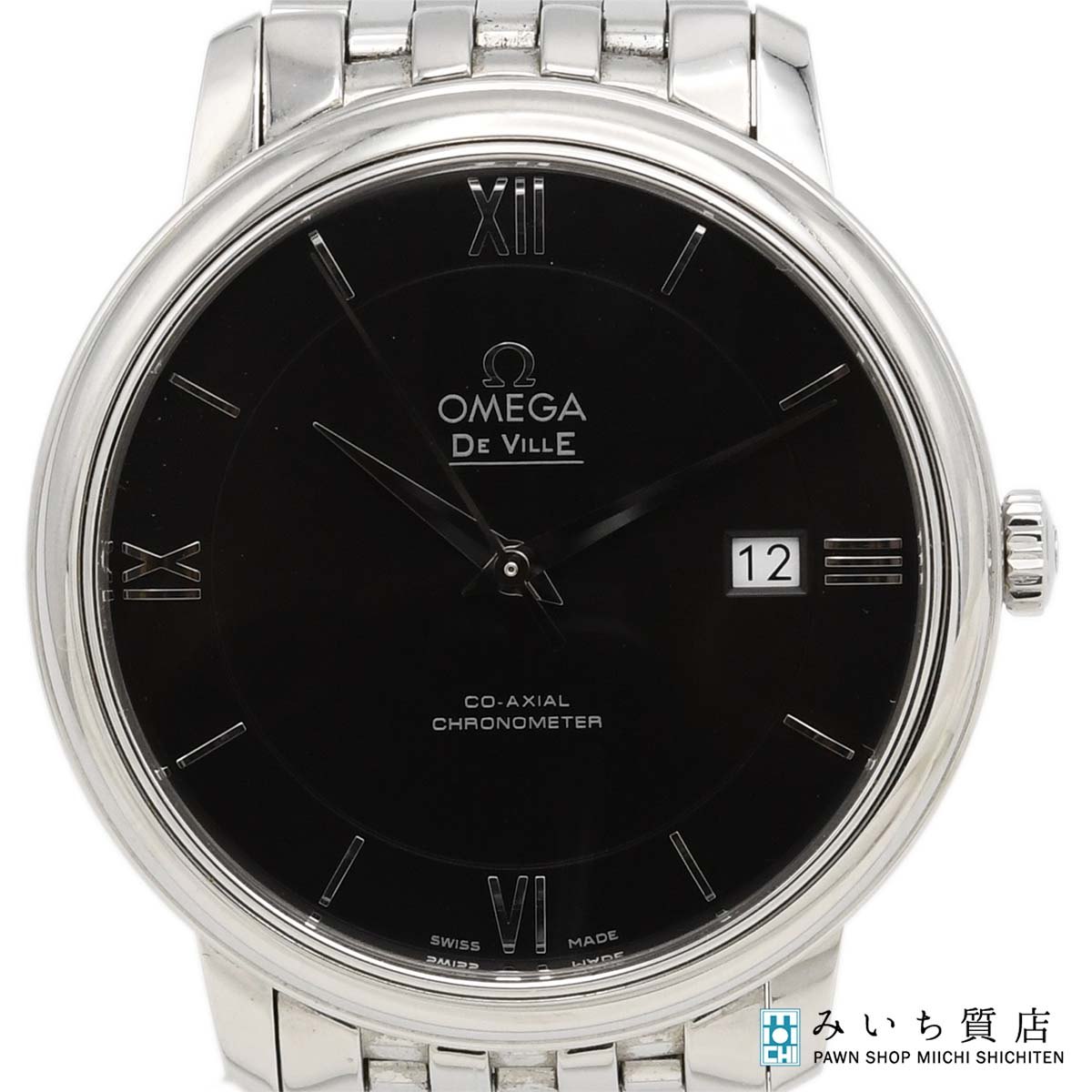 一六銀行 稼動 ウオッチ OMEGA ゼロ DE VILLE 天魔波旬 CO-AXIAL コーアクシャル 168.2082 cal.2500 自動小銃一巻き 黒文字盤 メンズ 箱有 yo1236 みいち質店